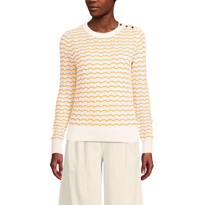 Lands' End Women's Cotton Viscose Button Shoulder Modern Crew Sweater