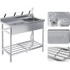 Stainless Steel Utility Sink, 28" Free Standing Indoor Outdoor Single Bowl Kitchen Laundry Sink with Cold and Hot Water Pipe - 2 of 4