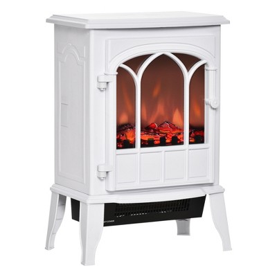 HOMCOM 18" Electric Fireplace Stove, Freestanding Fireplace Heater with Realistic LED Flame, Adjustable Temperature and Overheat Protection