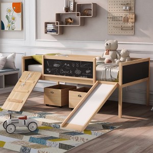 NicBex Twin Size Bunk Bed Loft Bed Pine Frame Bed Frame with 2 Storage Boxes, 3 Blackboard, Guardrails, Slide and Climbing Frame - 1 of 4