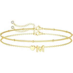 Dainty Initial Heart Gold Bracelets for Women Trendy, 14K Real Gold Letter Charm Bracelet Jewelry - 1 of 4