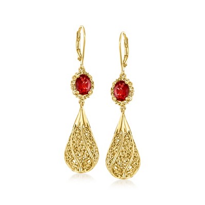 Ross-Simons 4.00 ct. t.w. Garnet Filigree Drop Earrings in 18kt Gold Over Sterling