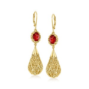 Ross-Simons 4.00 ct. t.w. Garnet Filigree Drop Earrings in 18kt Gold Over Sterling - 1 of 4