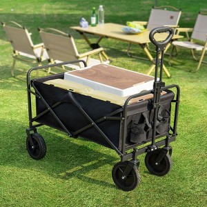 FURNIinspire Wheelbarrows And Lawn Carts Collapsible Folding Wagon Car, Heavy Duty Utility Wagon With All-Terrain Wheels, Black, 18.5"*29.5"*35" - 1 of 4
