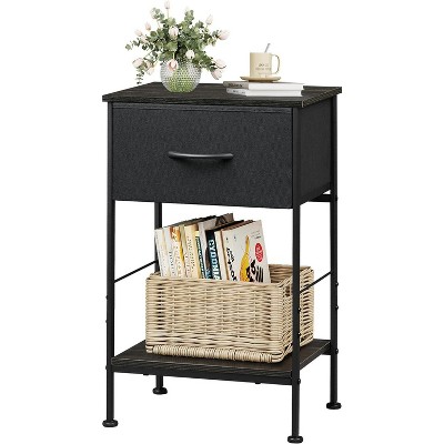 End Table with Fabric Storage Drawer, Bedside Furniture with Steel Frame, Side Table for Bedroom, Dorm, Easy Assembly