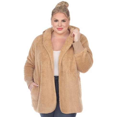 Ps Plush Hooded Cardigan With Pockets 1x/2x Camel -white Mark : Target