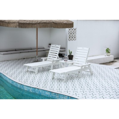 VisioGear Patio Chaise Lounges, 3-Piece Lounge Chair Outdoor with Texture, Oversized Chaise Lounge Chair with Cup Holder, White, 75.20"*28.74"*39.17"