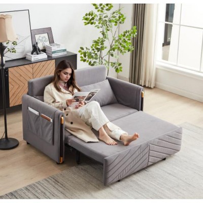 Vynxaria 54" Modern Convertible Sofa Bed with Detachable Arm Pockets & Pillows