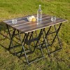 SEVOBAL Folding Tables Set of 4 Stylish TV Tray Adjustable Height  with Stable Base Stand for Rooms, Rustic Brown, 35.04"*21.65"*6.69" - 2 of 4