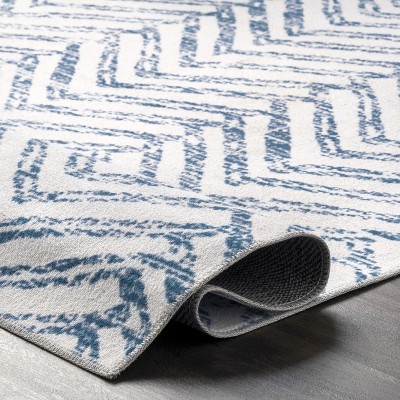 Eco-Friendly Rosanne Blue Geometric 3' x 5' Synthetic Area Rug