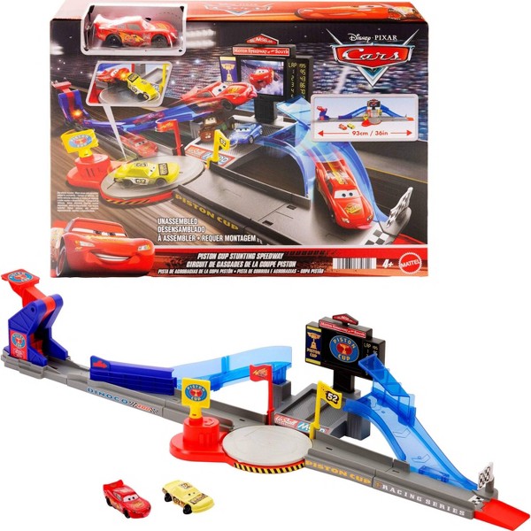 Playset Piston Cup Stunting Speedway de Disney y Pixar Cars con auto de juguete Lightning McQueen