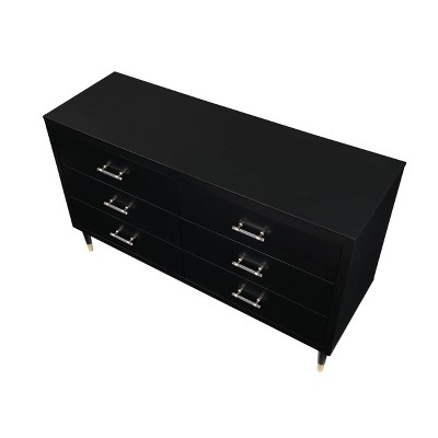 Stanton Black 64" Glam 6-Drawer Dresser with Gold Accents
