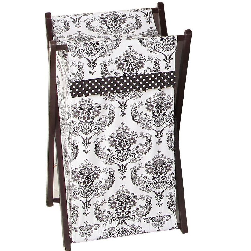 Bacati - Classic Damask white/black Laundry Hamper with Wooden Frame, 1 of 5