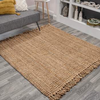 Para Hand Woven Chunky Jute with Fringe Area Rug - JONATHAN Y