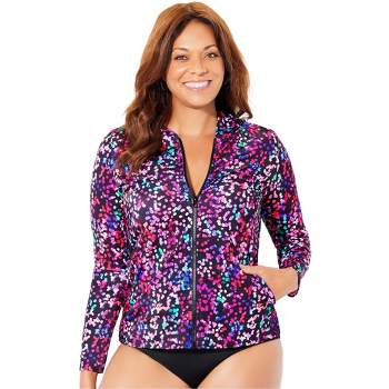 Swimsuits For All Women's Plus Size Chlorine Resistant Zip Front Long  Sleeve Swim Shirt - 14, Black : Target