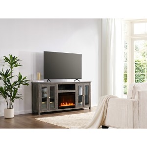 70" Particle Board Finish Fireplace TV Stand with Heater, LED Lights, Cabinets, and Shelves for Living Room - 1 of 4