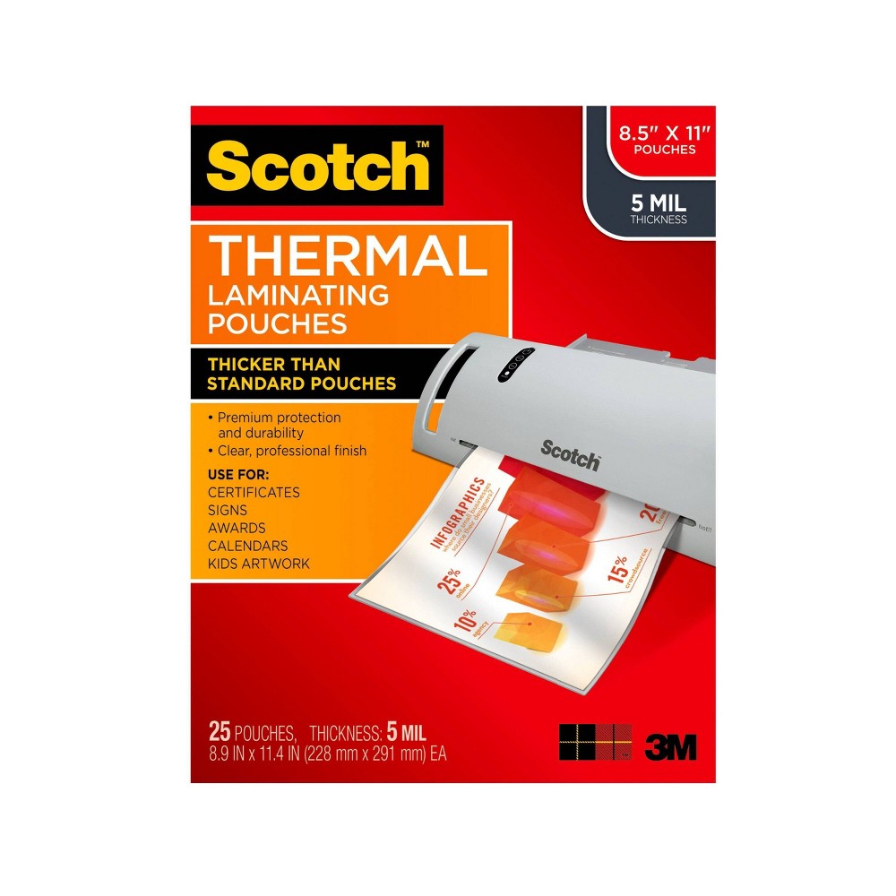 Scotch 25ct Thermal Laminating Pouches Letter Size 5mm: Laminator Sheets, 5 Mil, Office Supplies, 9" x 11.5"