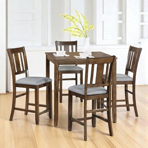 Mshliw 5-Piece Counter Height Dining Table Set with 4 Upholstered Chairs, Square Solid Wood Dining Set for Small Spaces, Kitchen & Dining Room - 1 of 4