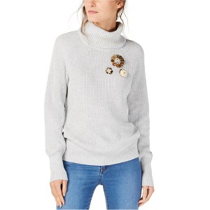 I.N.C International Concepts Womens Brooch Pullover Sweater, Grey, Large - 1 of 1