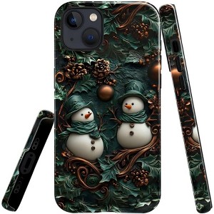 BONGEEK Case Compatible with iPhone 15Plus,Scratch Resistant Hybrid 6-Layer Hard Shell Bright Phone Case,Christmas Retro Snowman Green Colorful - 1 of 4