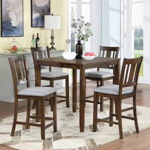 5-Piece Dining Set with Wooden Square Table and 4 Chairs - 1 of 4