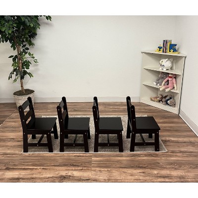 Espresso Wood Kids Square Table with 4 Chairs Set