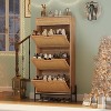 Rattan Storage Cabinet with 3 Flip Drawers,Freestanding Entry Way Shoe Storage Cabinet, Narrow Entrance Shoe Cabinets, Wood Shoe Storage - 3 of 4