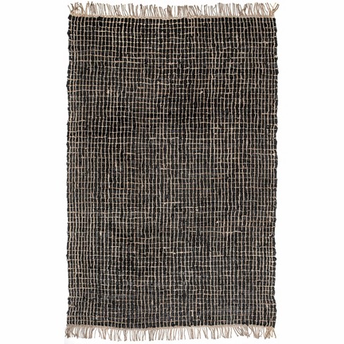 7 6 X9 6 Rectangle Hand Made Woven Solid Leather Area Rug Black Nuloom Target