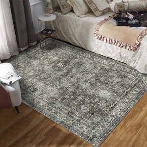 2'x6' Washable Runner Rug, Non-Slip Vintage Floral Low-Pile Carpet for Kitchen, Laundry, Entryway, Brown - 1 of 4