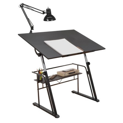 Contemporary Black Wood Adjustable Drafting Table with Storage