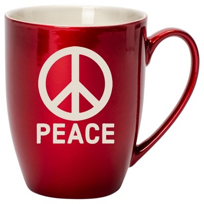100 North Cardinal Red Metallic Finish, 10 Ounce, Comfortably Fits Your Hands, New Bone China Coffee Tea Cup Mug, Peace Sign