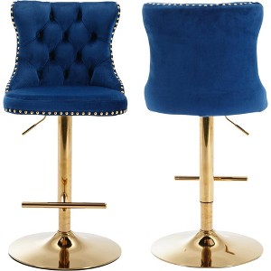 QingMoon Swivel Bar Stools Set of 2, Adjustable Barstools, Velvet Tufted Counter Height Chairs with Nailhead Trim for Kitchen Island, Home Pub - 1 of 4