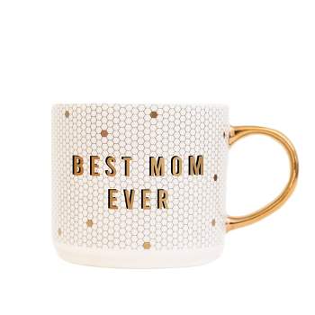 Sweet Water Decor Best Mom Ever White and Gold Honeycomb Tile Coffee Mug - 17oz