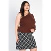 Slickblue Plus Brown Ribbed One Shoulder Top, Semi-Stretchy, Long Sleeve, Relaxed Fit, Size 1XL-3XL - 2 of 4