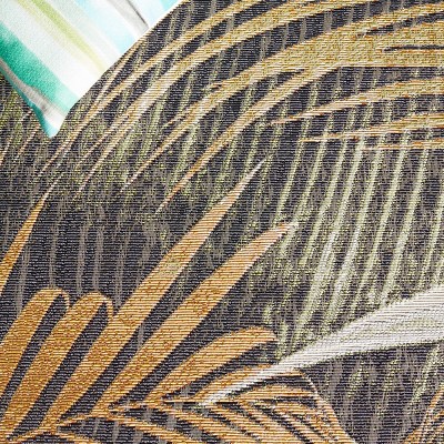 Black and Gold Tropical Synthetic Round Area Rug