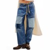 Imily Bela Womens Low Rise Baggy Barrel Horseshoe Wide Leg Patchwork Denim Pants with Pockets - 4 of 4