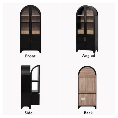 GDFStudio Shane 71" Tall Arched Kitchen Pantry Cabinet with Glass Doors, Adjustable Shelves and Hidden Drawer, Black — фото 8