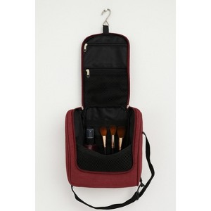 Continental Bedding Hanging Travel Cosmetic Bag - Makeup Organizer with Side Pockets and Brush Holders - 8.5" x 4.5" x 11.5" - Maroon, Navy, Dark Gray - 1 of 4