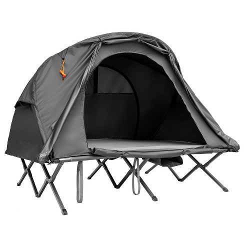 Tangkula 2 Person Folding Camping Tent Cot Outdoor Elevated Tent w External Cover Gray