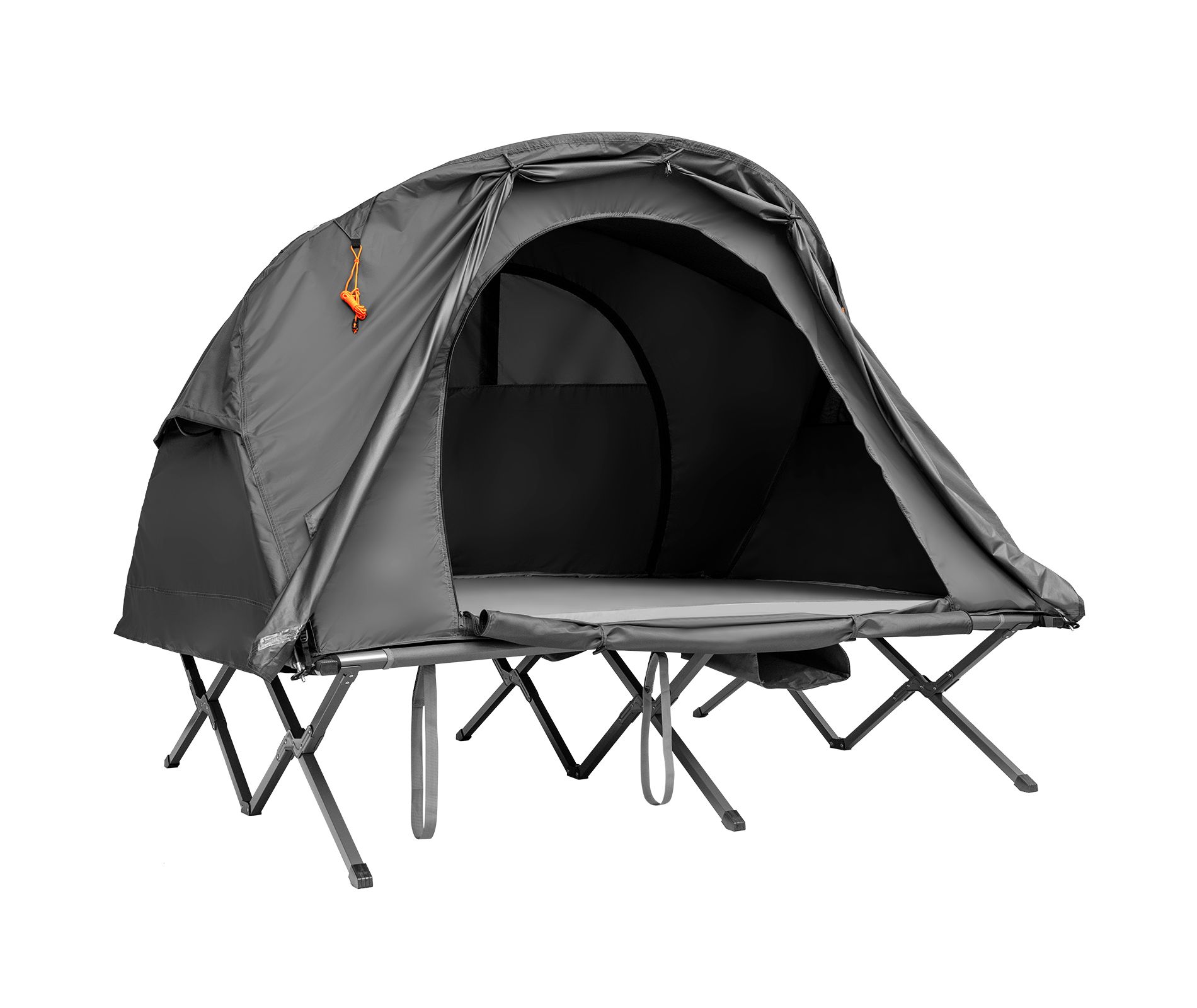 Tangkula 2-Person Folding Camping Tent Cot Outdoor Elevated Tent w/External Cover Green/Gray