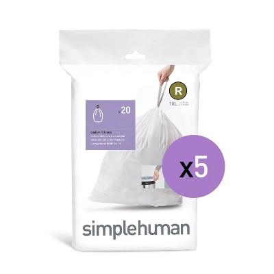 simplehuman 10L 100ct Code R Custom Fit Trash Bags Liner White