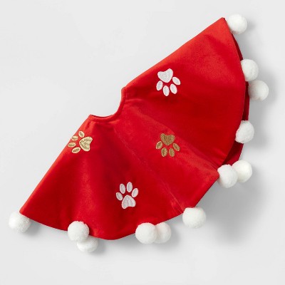 16" Embroidered Paw Print Mini Tree Skirt with Poms Red - Wondershop™
