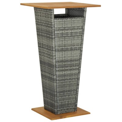 vidaXL Bar Table Gray 23.6 in.x23.6 in.x43.3 in. Poly Rattan and Solid Acacia Wood