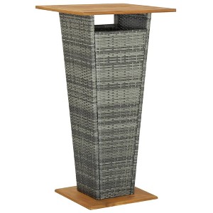 vidaXL Bar Table Gray 23.6 in.x23.6 in.x43.3 in. Poly Rattan and Solid Acacia Wood - 1 of 4