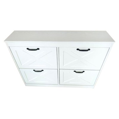 Shoe Storage Cabinet with 4 Flip Drawers, Hidden Wide Shoe Storage Organizer Cabinet, Simple and Elegant, Freestanding Wood Shoe Rack Cabinet