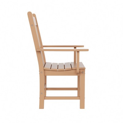 Teak Beige HDPE Outdoor Dining Armchair with Fixed Arms