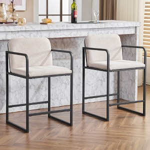 CAVINAS Bar Stools Set of 2, Boucle Fabric Counter Height Bar Stool Chair with Armrests and Metal Frame for Living Room, Dining Room - 1 of 4