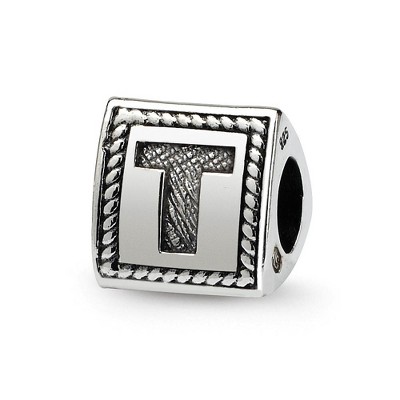 Black Bow Jewelry Triangle Block, Letter T Sterling Silver Bead Charm