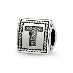 Black Bow Jewelry Triangle Block, Letter T Sterling Silver Bead Charm - 1 of 3