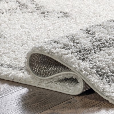 Braided White Shag Rectangular Easy Care Synthetic Rug